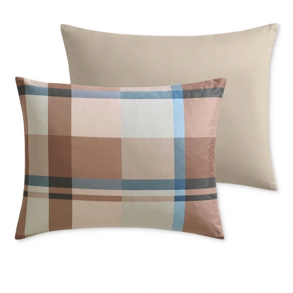 Plaid Pattern Comforter Set - Rust and Cream Queen - Picture 7 of 7